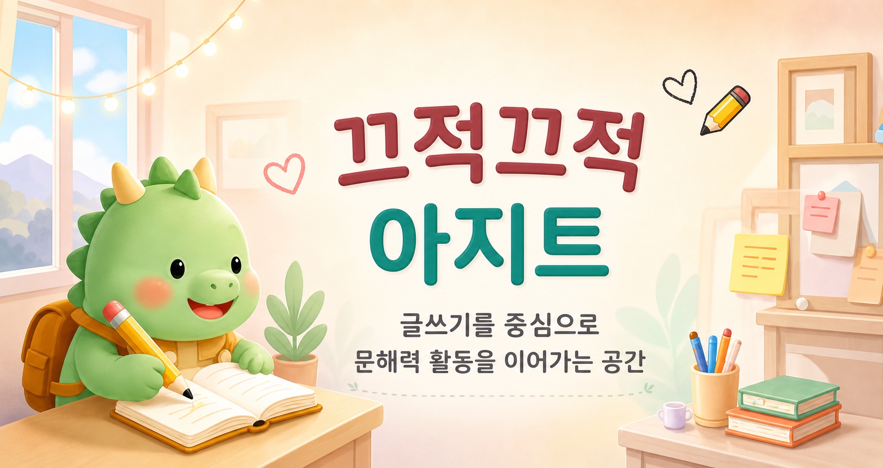 끄적끄적 아지트 — 선생님이 지도하고 학생이 꾸준히 쓰는, 초등 학급 글쓰기 공간이에요.